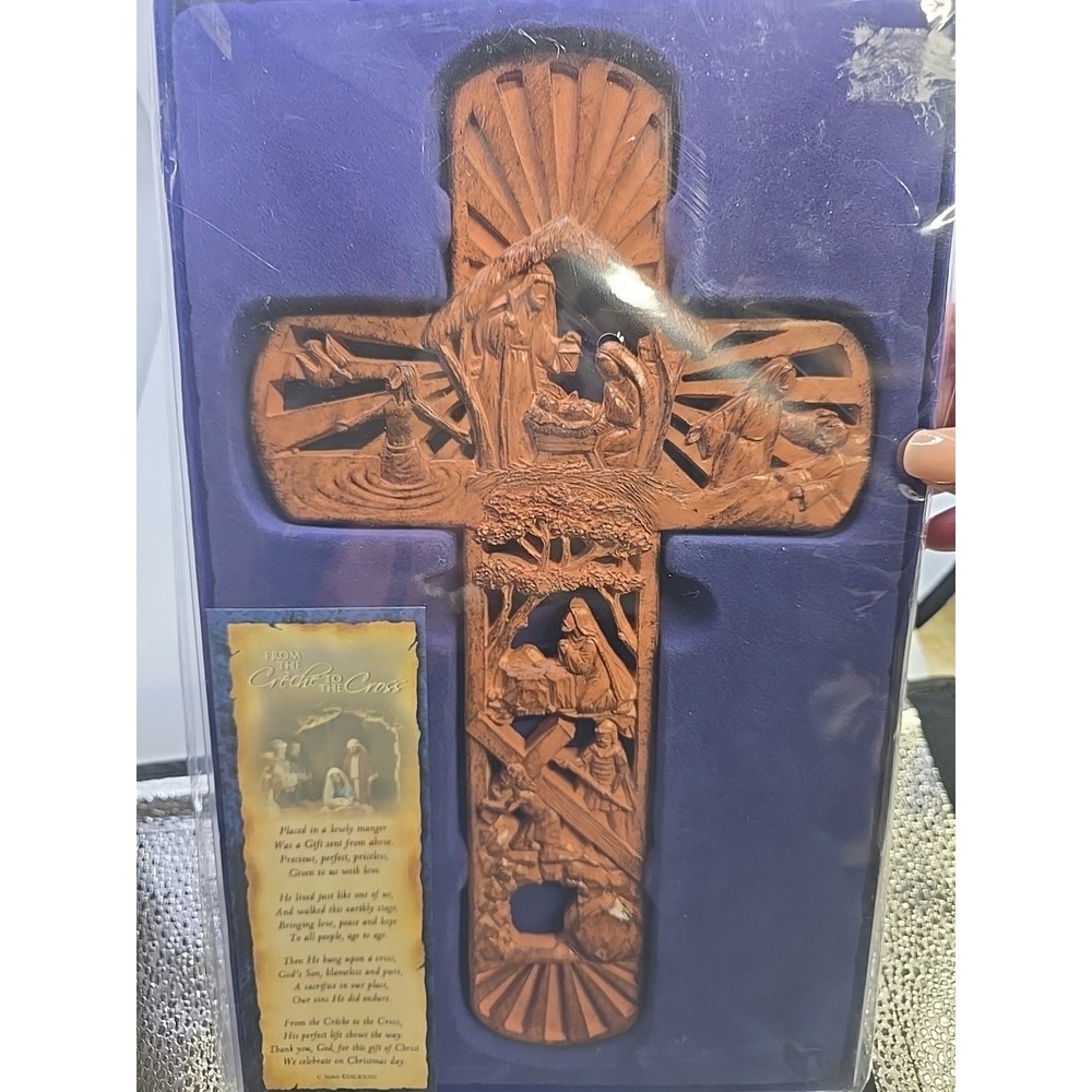 New Dicksons From the Creche to the Cross 7x12 Wall Nativity Cross Faux Wood